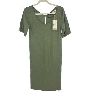 Pact Organic Cotton Mini T-shirt Dress XS Green Short Sleeve Pockets Casual NWT